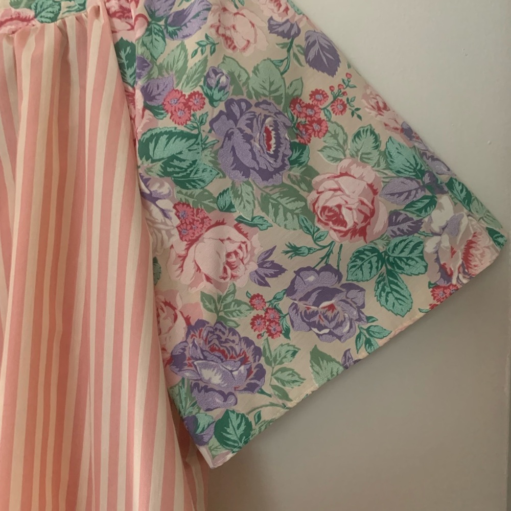 Vintage Pink Striped Floral Pocket snap Front House Dress duster grandma core - Picture 6 of 6
